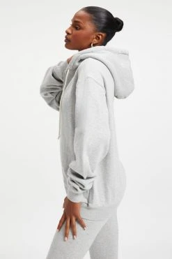 GOOD AMERICAN BOYFRIEND ZIP HOODIE | HEATHER GREY001