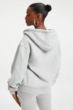 GOOD AMERICAN BOYFRIEND ZIP HOODIE | HEATHER GREY001
