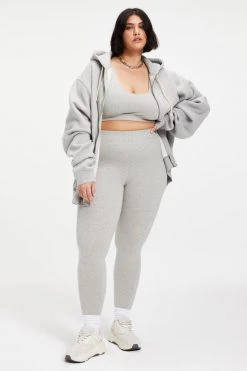 GOOD AMERICAN BOYFRIEND ZIP HOODIE | HEATHER GREY001