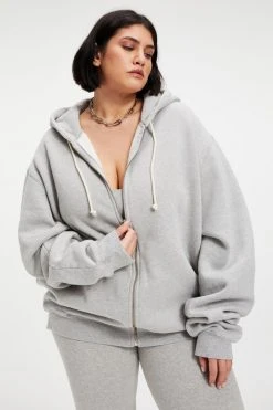 GOOD AMERICAN BOYFRIEND ZIP HOODIE | HEATHER GREY001