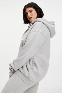 GOOD AMERICAN BOYFRIEND ZIP HOODIE | HEATHER GREY001