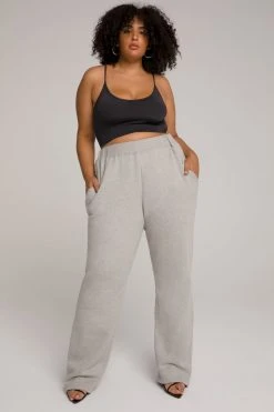 GOOD AMERICAN Sweats WIDE LEG SWEATPANT | HEATHER GREY001