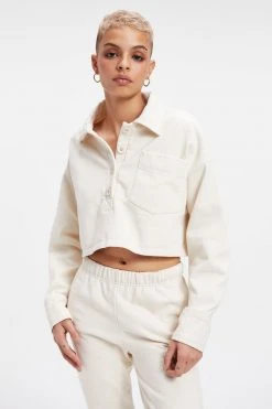 GA-SALE Tops CROPPED FLEECE POLO | BONE001