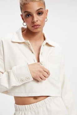 GA-SALE Tops CROPPED FLEECE POLO | BONE001