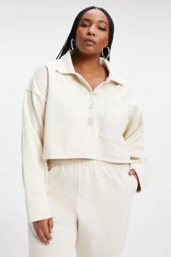 GA-SALE Tops CROPPED FLEECE POLO | BONE001