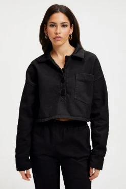 GA-SALE CROPPED FLEECE POLO | BLACK001
