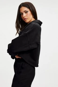 GA-SALE CROPPED FLEECE POLO | BLACK001