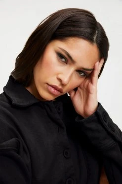 GA-SALE CROPPED FLEECE POLO | BLACK001