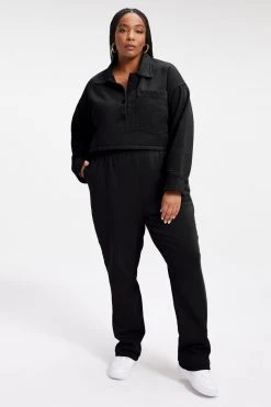 GA-SALE CROPPED FLEECE POLO | BLACK001