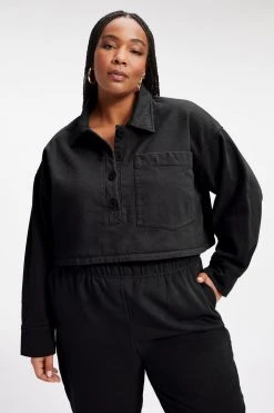 GA-SALE CROPPED FLEECE POLO | BLACK001