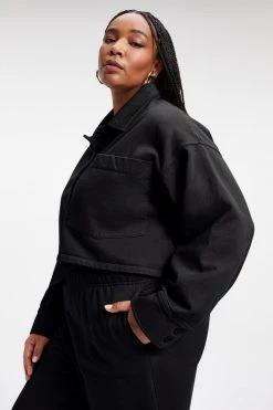 GA-SALE CROPPED FLEECE POLO | BLACK001