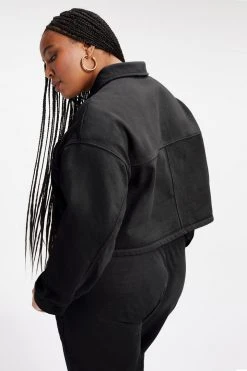 GA-SALE CROPPED FLEECE POLO | BLACK001