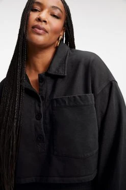 GA-SALE CROPPED FLEECE POLO | BLACK001