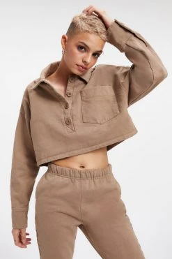 GA-SALE Sweats CROPPED FLEECE POLO | PUTTY001