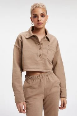 GA-SALE Sweats CROPPED FLEECE POLO | PUTTY001