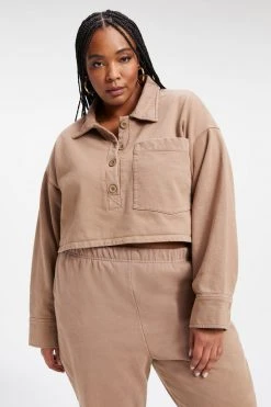 GA-SALE Sweats CROPPED FLEECE POLO | PUTTY001