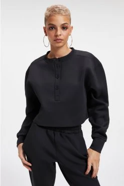 GA-SALE Sweats SCUBA CROPPED HENLEY | BLACK001