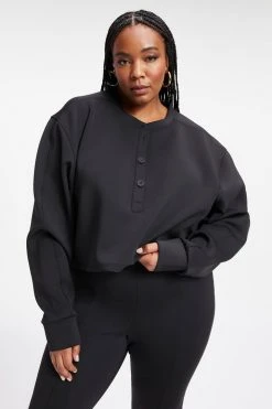 GA-SALE Sweats SCUBA CROPPED HENLEY | BLACK001