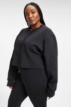 GA-SALE Sweats SCUBA CROPPED HENLEY | BLACK001