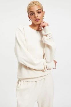 GOOD AMERICAN THERMAL BOYFRIEND SWEATSHIRT | BONE001