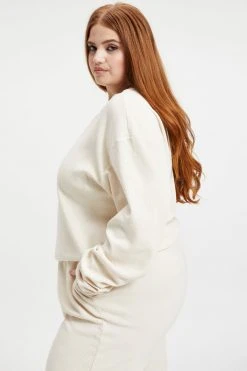 GOOD AMERICAN THERMAL BOYFRIEND SWEATSHIRT | BONE001