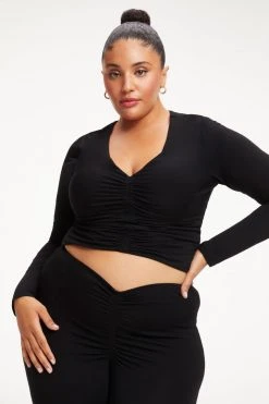 GOOD AMERICAN GOOD TOUCH RUCHED LONG SLEEVE | BLACK001
