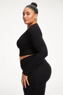 GOOD AMERICAN GOOD TOUCH RUCHED LONG SLEEVE | BLACK001