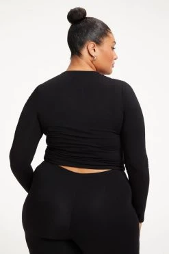 GOOD AMERICAN GOOD TOUCH RUCHED LONG SLEEVE | BLACK001