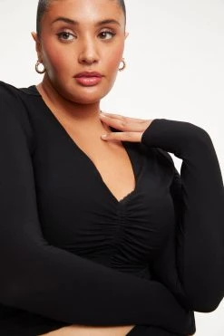 GOOD AMERICAN GOOD TOUCH RUCHED LONG SLEEVE | BLACK001