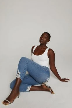 GA-SALE High Waisted GOOD STRAIGHT UNDER WAIST FRAY | BLUE618