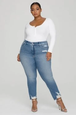 GA-SALE High Waisted GOOD STRAIGHT UNDER WAIST FRAY | BLUE618