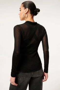 GA-SALE SHEER BUTTON FRONT POLO | BLACK001