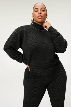 GA-SALE HEAVY RIB CROP MOCK NECK | BLACK001