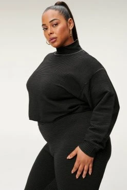 GA-SALE HEAVY RIB CROP MOCK NECK | BLACK001