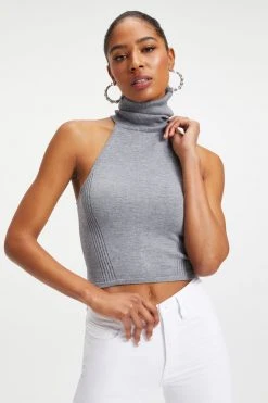 GA-SALE Tops FOREVER TURTLENECK HALTER | HEATHER GREY001