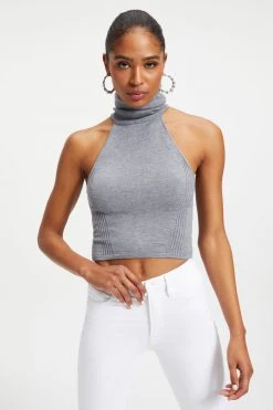 GA-SALE Tops FOREVER TURTLENECK HALTER | HEATHER GREY001