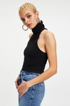 GA-SALE Tops FOREVER TURTLENECK HALTER | BLACK001