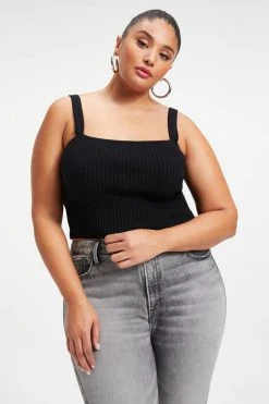 GOOD AMERICAN '90s KNITTED TANK | BLACK001 Good '90s