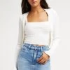 GOOD AMERICAN Tops KNITTED CROP CARDIGAN | IVORY001