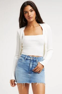 GOOD AMERICAN Tops KNITTED CROP CARDIGAN | IVORY001