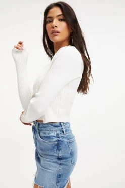 Buy ⌛ GOOD AMERICAN Tops KNITTED CROP CARDIGAN | IVORY001 💯 13 GOOD AMERICAN Tops KNITTED CROP CARDIGAN | IVORY001