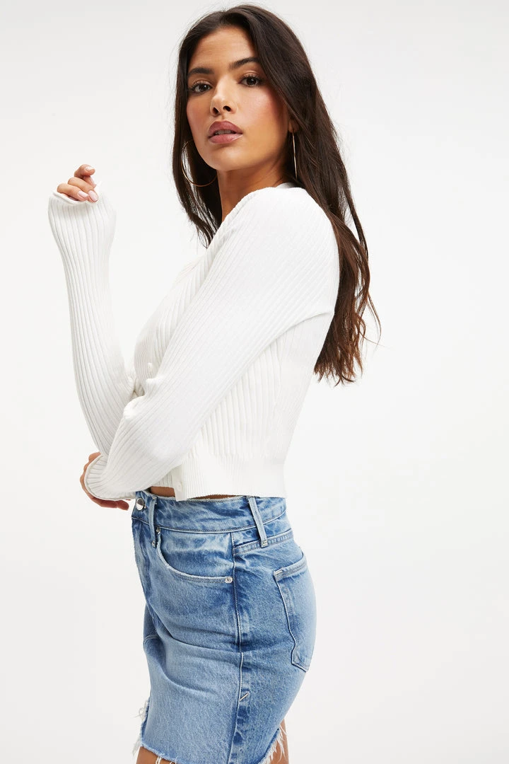Buy ⌛ GOOD AMERICAN Tops KNITTED CROP CARDIGAN | IVORY001 💯 3 GOOD AMERICAN Tops KNITTED CROP CARDIGAN | IVORY001
