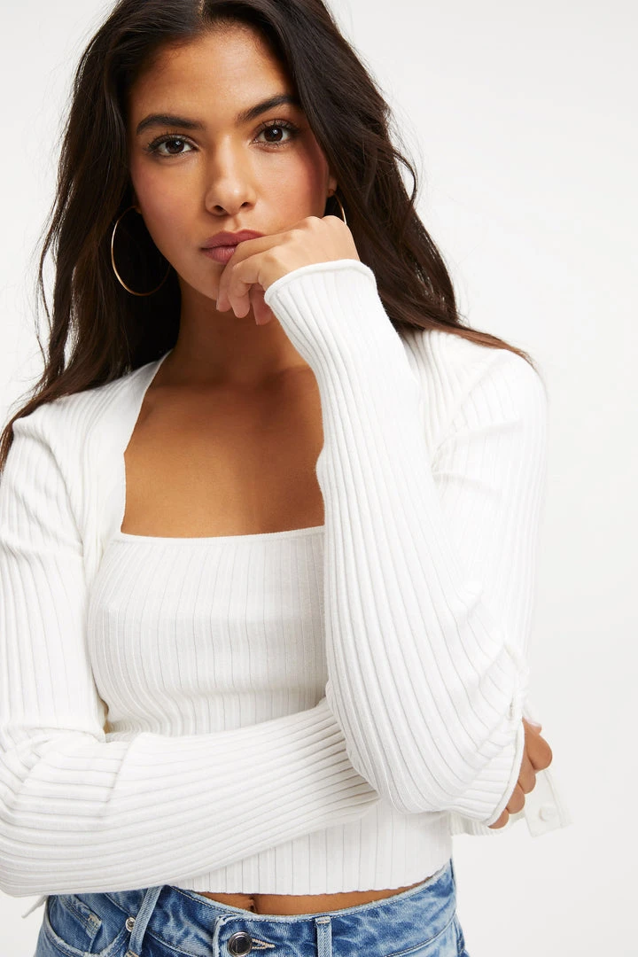 Buy ⌛ GOOD AMERICAN Tops KNITTED CROP CARDIGAN | IVORY001 💯 5 GOOD AMERICAN Tops KNITTED CROP CARDIGAN | IVORY001