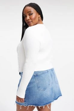 Buy ⌛ GOOD AMERICAN Tops KNITTED CROP CARDIGAN | IVORY001 💯 19 GOOD AMERICAN Tops KNITTED CROP CARDIGAN | IVORY001