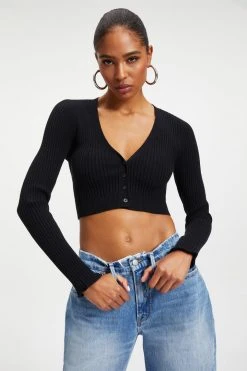 GOOD AMERICAN KNITTED CROP CARDIGAN | BLACK001