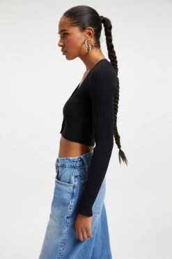 GOOD AMERICAN KNITTED CROP CARDIGAN | BLACK001