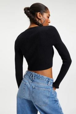 GOOD AMERICAN KNITTED CROP CARDIGAN | BLACK001
