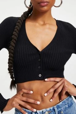 GOOD AMERICAN KNITTED CROP CARDIGAN | BLACK001