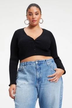 GOOD AMERICAN KNITTED CROP CARDIGAN | BLACK001