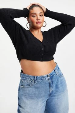 GOOD AMERICAN KNITTED CROP CARDIGAN | BLACK001